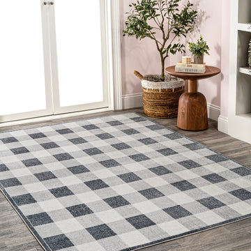 Gingham Gradient Plaid Cottage Machine-washable Area Rug